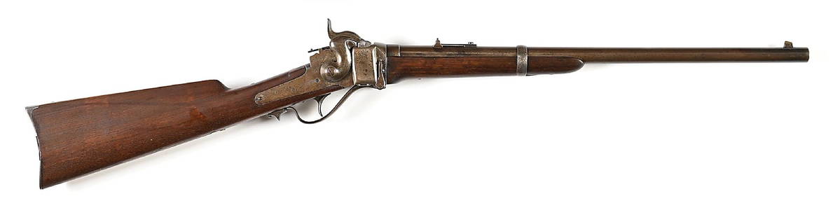 (A) SHARPS MODEL 1868 CONVERSION SADDLE RING CARBINE.: Post Civil War cartridge conversion made from war time carbines. Illegible barrel legends, three groove rifling, blue and case color finish, saddle ring, and barrel with a Lawrence stamped rear sight.