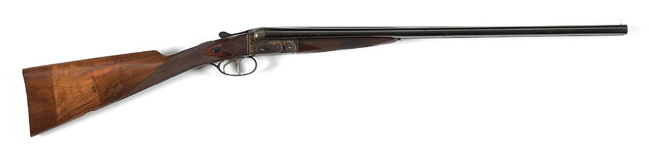(C) RETAILER MARKED A. FRANCOTTE ENGRAVED 20 GAUGE SIDE BY SIDE SHOTGUN.: The barrel is stamped with typical maker legend with added legend on rib that reads "MADE IN BELGIUM EXCLUSIVELY FOR A.F. STOEGER INC. NEW YORK". Features an case colored boxlock engraved in fine Euro