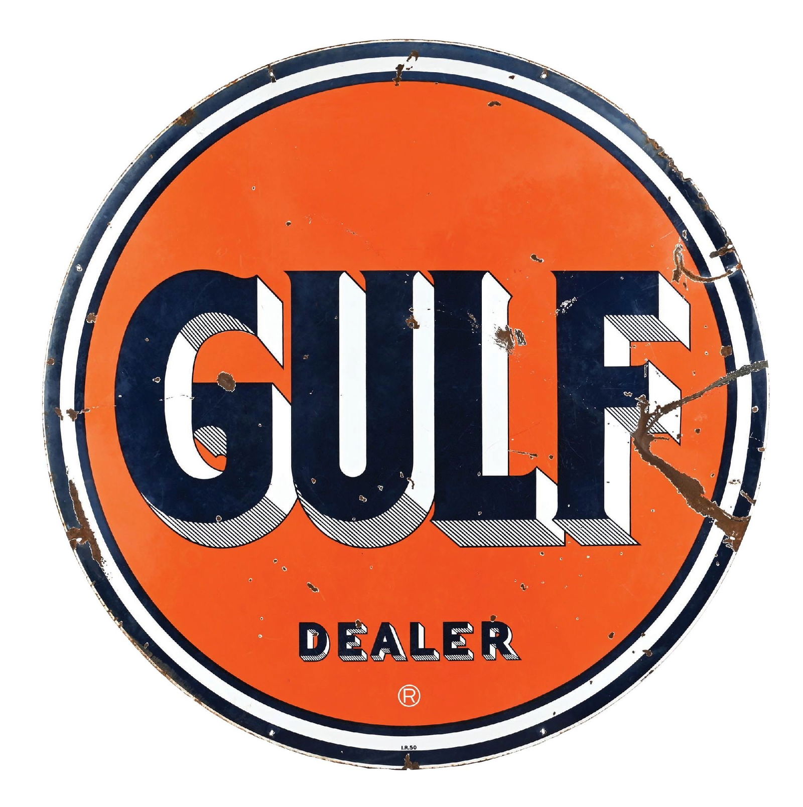 Gulf vintage sign ガレージ、店舗に！USAヴィンテージサイン Large Gulf Dealer Sign: Vintage 1940's Round Porcelain