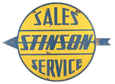 STINSON AIRCRAFT CO. SALES & SERVICE PORCELAIN SIGN.