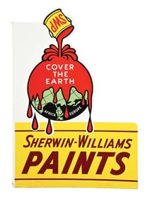 SHERWIN WILLIAMS COVER THE EARTH PAINTS PORCELAIN FLANGE SIGN.
