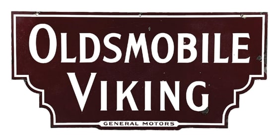 GENERAL MOTORS OLDSMOBILE VIKING PORCELAIN SIGN.