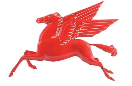 MOBIL PEGASUS EMBOSSED PORCELAIN SERVICE STATION SIGN.