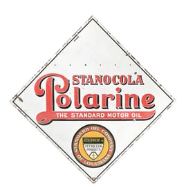 RARE STANOCOLA POLARINE MOTOR OILS PORCELAIN SERVICE STATION SIGN.
