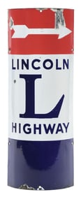 LINCOLN HIGHWAY CURVED PORCELAIN SIGN.