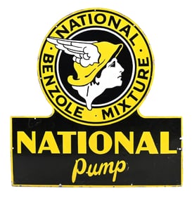 NATIONAL BENZOLE MIXTURE PUMP PORCELAIN SIGN.