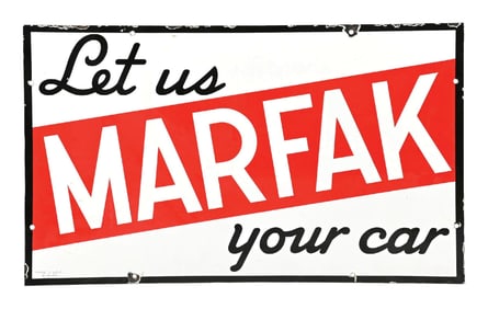 TEXACO LET US "MARFAK" YOUR CAR PORCELAIN SIGN.