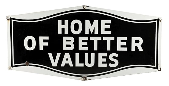 OTASCO HOME OF BETTER VALUES PORCELAIN SIGN W/ COOKIE CUTTER OUTER EDGE.
