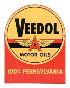VEEDOL MOTOR OILS TIN TOMBSTONE SIGN.