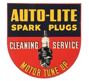 AUTO-LITE SPARK PLUGS TIN FLANGE SIGN.