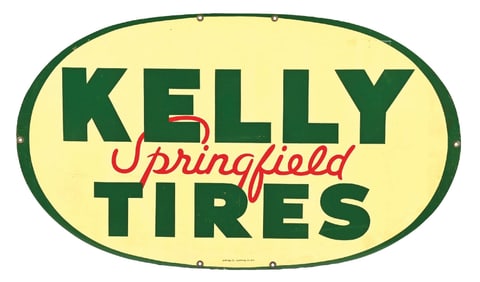 KELLY SPRINGFIELD TIRES NOS TIN SIGN W/ ORIGINAL SHIPPING BOX.