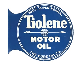 TIOLENE MOTOR OIL TIN SERVICE STATION FLANGE SIGN.