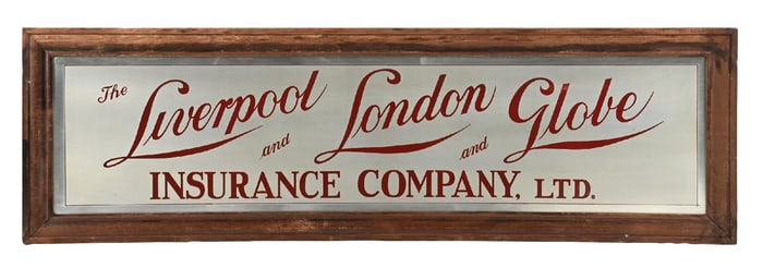 THE LIVERPOOL LONDON GLOBE INSURANCE COMPANY FRAMED TIN SIGN.