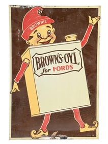 BROWN'S-OYL FOR FORDS EMBOSSED TIN SIGN.