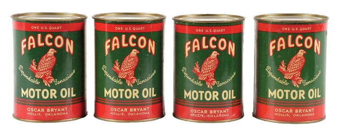 COLLECTION OF 4: FALCON MOTOR OIL ONE QUART CANS.