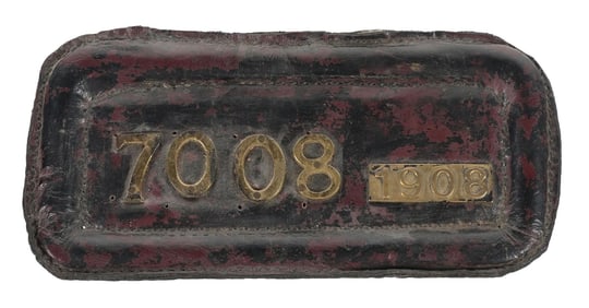 ORIGINAL 1908 LEATHER LICENSE PLATE "7008"