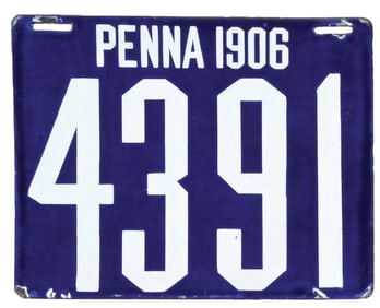 1906 PENNSYLVANIA PORCELAIN SINGLE LICENSE PLATE.