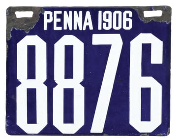 1906 PENNSYLVANIA PORCELAIN SINGLE LICENSE PLATE.
