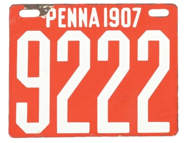 1907 PENNSYLVANIA PORCELAIN SINGLE LICENSE PLATE.