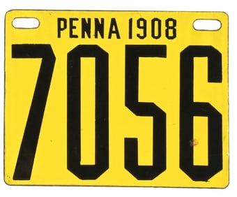 1908 PENNSYLVANIA PORCELAIN SINGLE LICENSE PLATE.