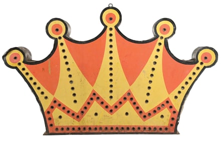 LARGE CROWN PAINTED METAL LIGHT UP CAN SIGN.