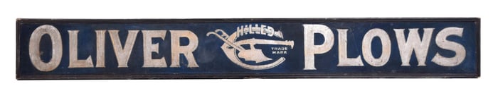 OLIVER PLOWS SMALTS PAINTED WOOD SIGN W/ CHILLED PLOW GRAPHIC
