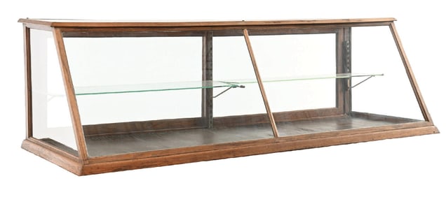 OAK & GLASS COUNTER TOP STORE DISPLAY CABINET.