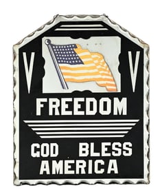 GOD BLESS AMERICA CHIP GLASS SIGN W/ AMERICAN FLAG GRAPHIC.