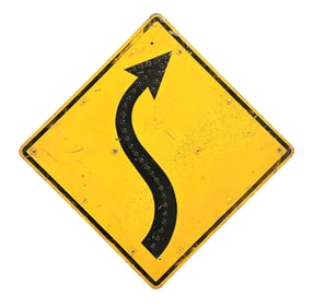 CURVED ROAD DIRECTIONAL ARROW W/ GLASS REFLECTORS.