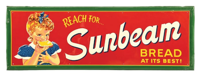 SUNBEAM BREAD EMBOSSED TIN SIGN.