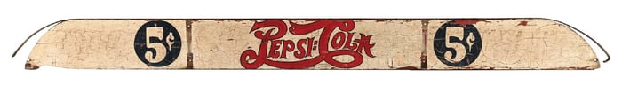 PEPSI COLA PAINTED WOOD DELIVERY TRUCK SIGN W/ DOUBLE DOT GRAPHIC.