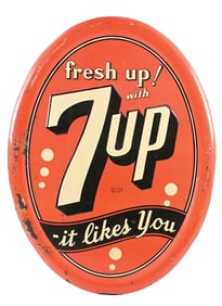RARE "FRESH UP! WITH 7UP" EMBOSSED TIN SIGN