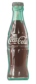 COCA COLA EMBOSSED TIN FIGURAL BOTTLE SIGN.