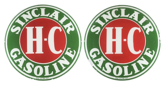 SET OF TWO: SINCLAIR H-C GASOLINE 13.5" GLOBE LENSES.