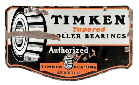 TIMKEN ROLLER BEARINGS AUTHORIZED SERVICE PORCELAIN SIGN.