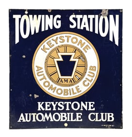 KEYSTONE AUTOMOBILE CLUB TOWING STATION PORCELAIN SIGN.