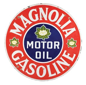 MAGNOLIA GASOLINE & MOTOR OIL PORCELAIN SIGN.