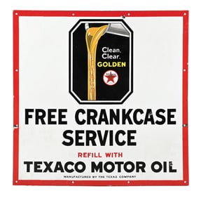 TEXACO MOTOR OIL FREE CRANKCASE SERVICE PORCELAIN SIGN.