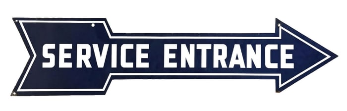 SERVICE ENTRANCE PORCELAIN ARROW SIGN.