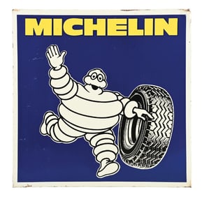 MICHELIN TIRES TIN SIGN WITH COOKIE CUTTER EDGE.