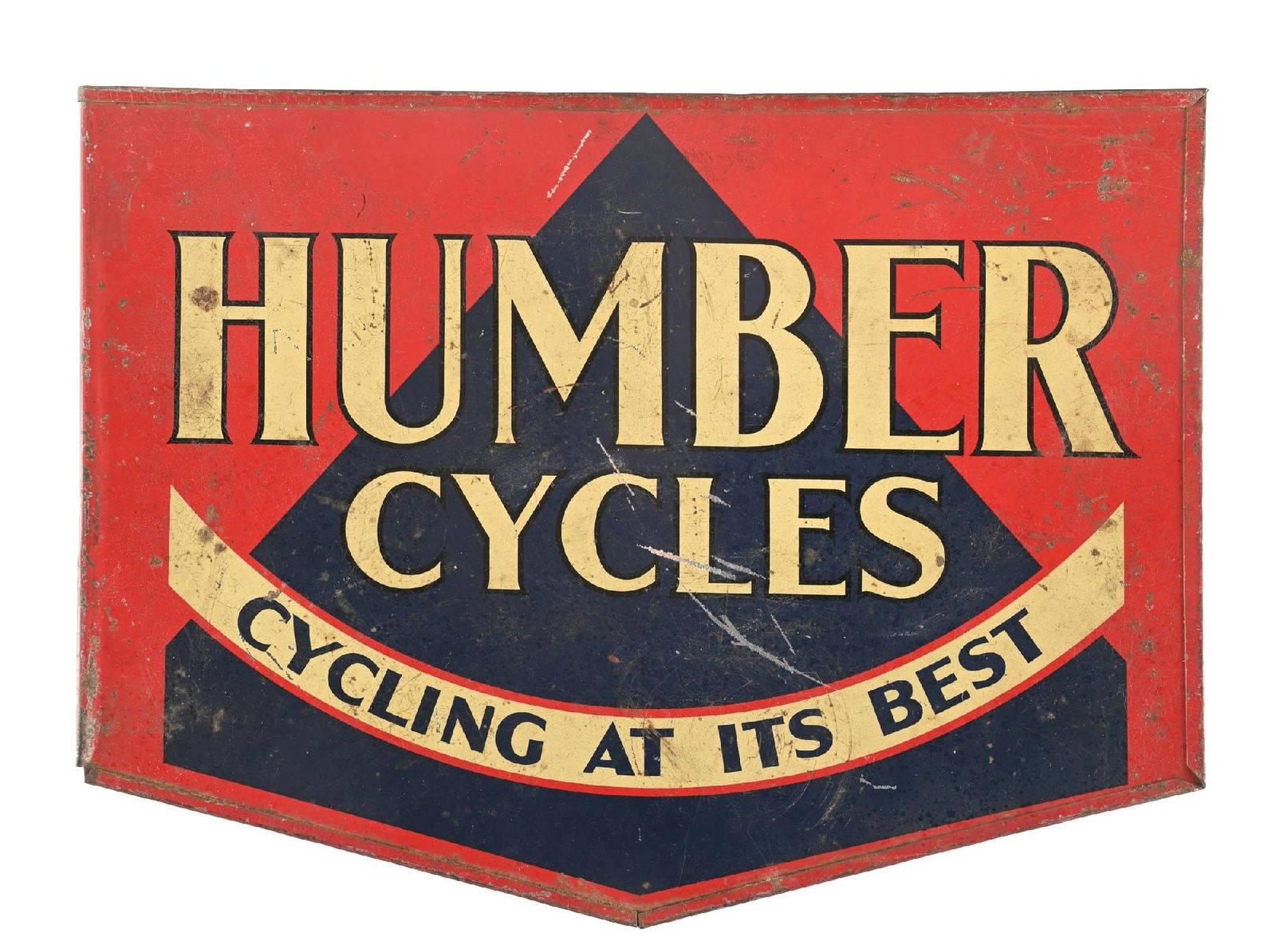 HUMBER CYCLES "CYCLING AT ITS BEST" TIN FLANGE SIGN (1 of 2)