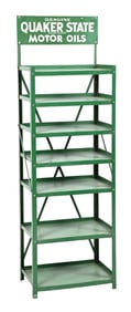 QUAKER STATE MOTOR OILS TIN SERVICE STATION CAN DISPLAY RACK.