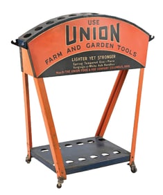 USE UNION FARM & GARDEN TOOLS TIN STORE DISPLAY.