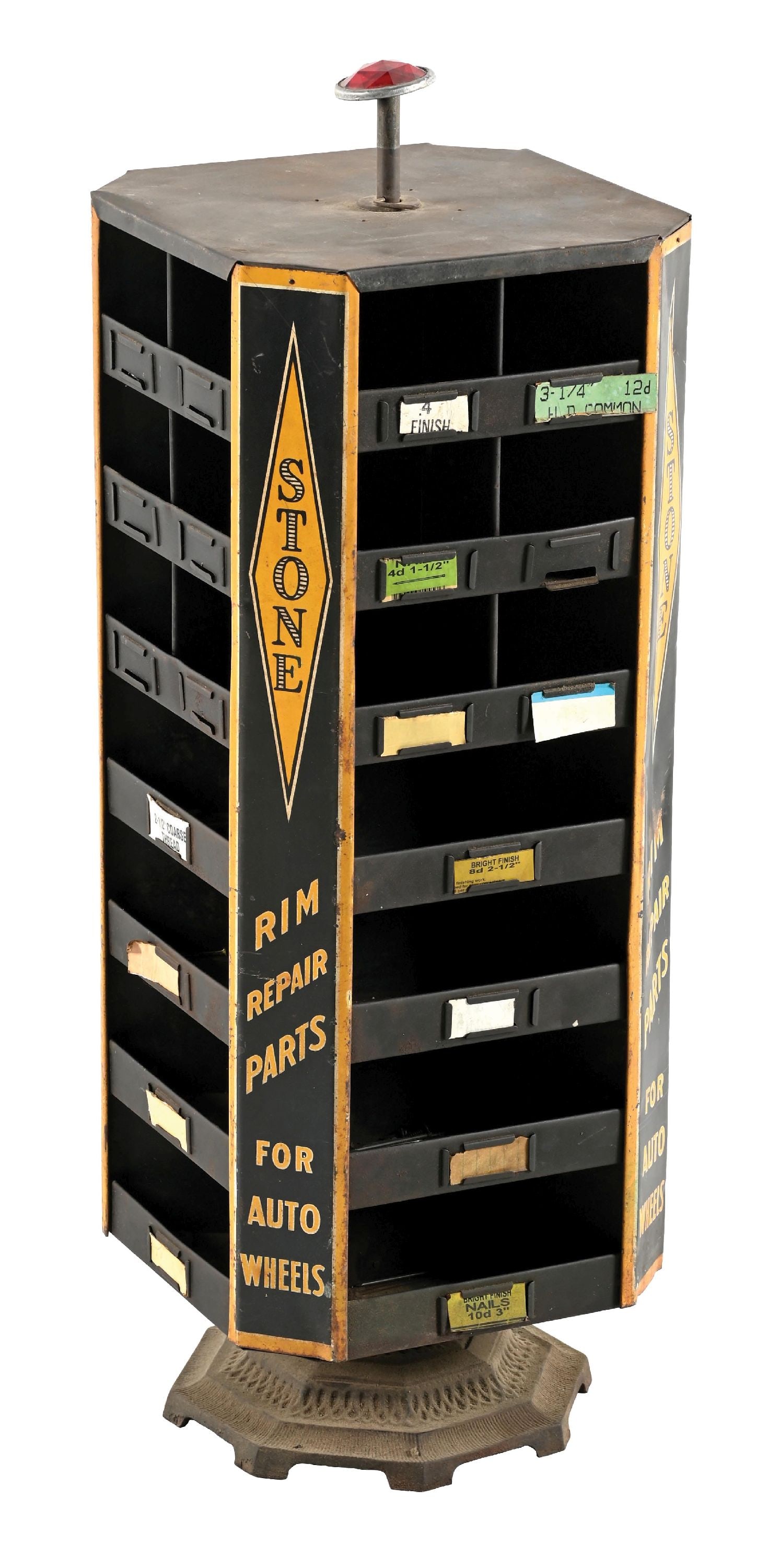 STONE RIM REPAIR PARTS FOR AUTO WHEELS ROTATING BOLT BIN. (1 of 4)