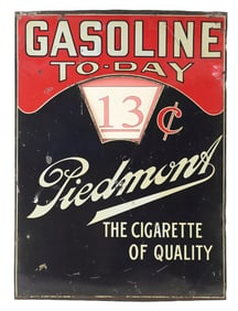 PIEDMONT TOBACCO GASOLINE TODAY TIN SERVICE STATION SIGN.