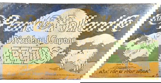 THE PARK & POLLARD CO. DIVIDEND FEEDS SIGN W/ COW & ROOSTER GRAPHIC.