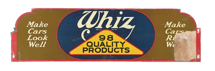 WHIZ QUALITY PRODUCTS TIN MARQUEE SIGN.