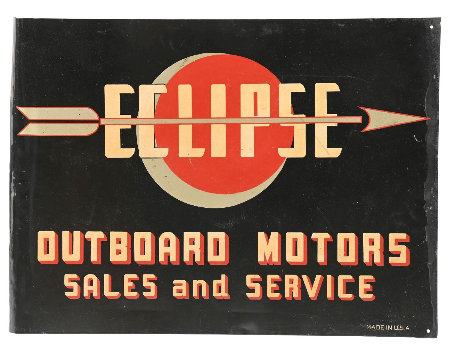 ECLIPSE OUTBOARD MOTORS SALES & SERVICE TIN FLANGE SIGN. (1 of 3)
