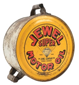 RARE JEWEL MOTOR OIL FIVE GALLON ROCKER CAN.
