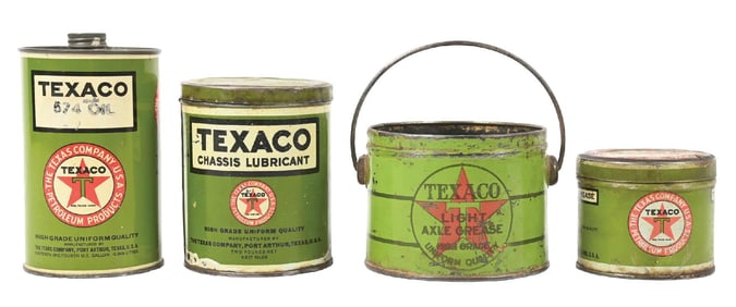 COLLECTION OF 4: TEXACO PORT ARTHUR MOTOR OIL & GREASE CANS.
